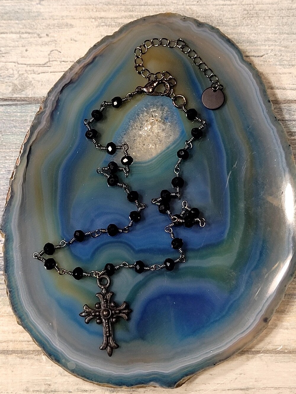 Black Beaded Cross Necklace/Chocker - Women Jewelry